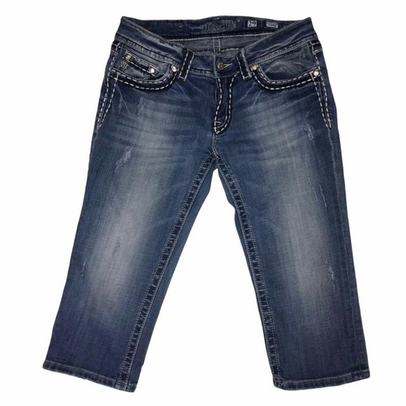 Miss Me JPS5014 Distressed Embroidered Flap Pockets Croppped Crop Jeans 29 18 - Picture 2 of 9